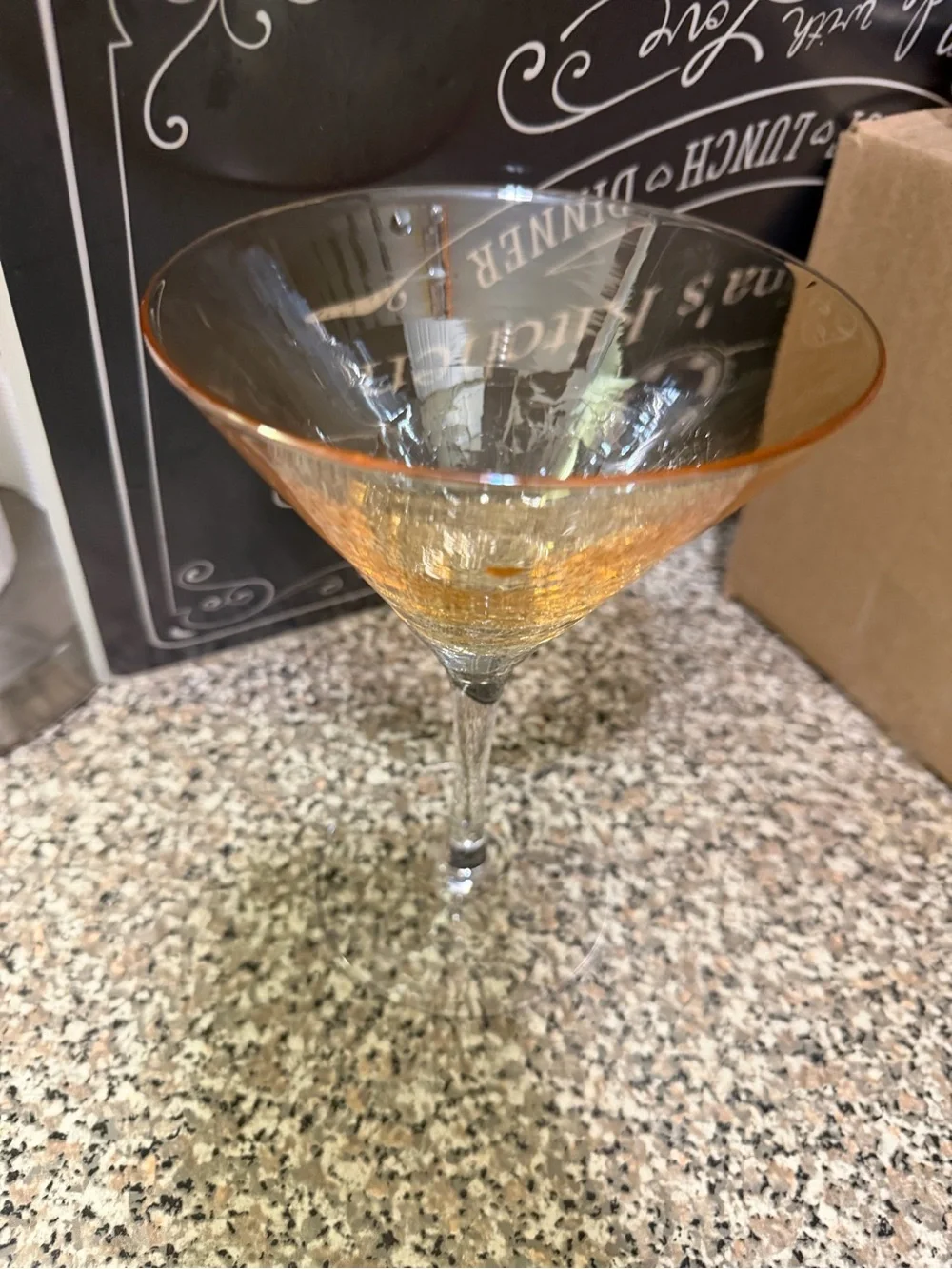 (4) Pier 1 Amber Crackle Martini Glasses-Never used 🍸